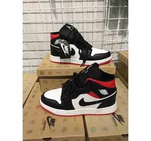 Кроссовки Nike Air Jordan с мехом высокие белые с черным, красным
