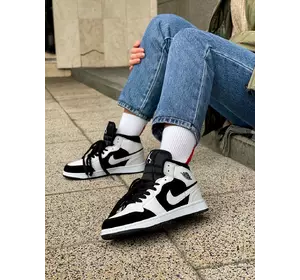 Кроссовки Nike Air Jordan замш с мехом высокие белые с черным